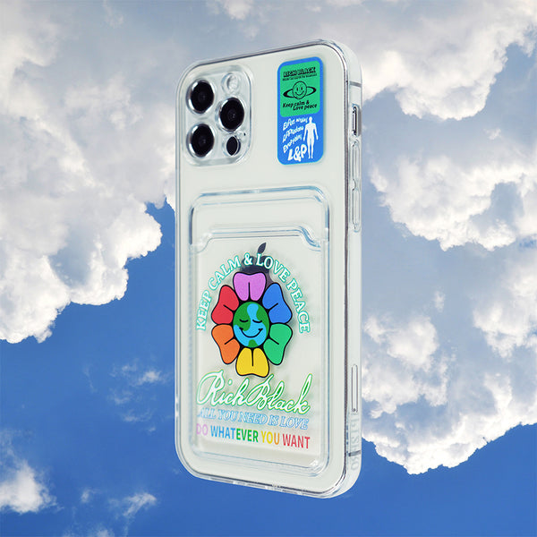Original Design Encased Wallet Case with Card Holder Slot Durable Cover Soft TPU Bumper Anti-Scratch Shockproof Protective Case for iPhone - FLOWER