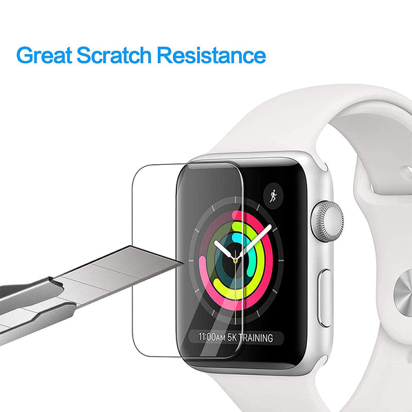 Compatible for Apple Watch Tempered Glass Screen Protector 38mm 40mm 42mm 44mm of Series 6/SE/5/4/3/2/1, 9D Hardness, Anti-scratch, Anti-fingerprint, Anti-bubble, Easy Installation