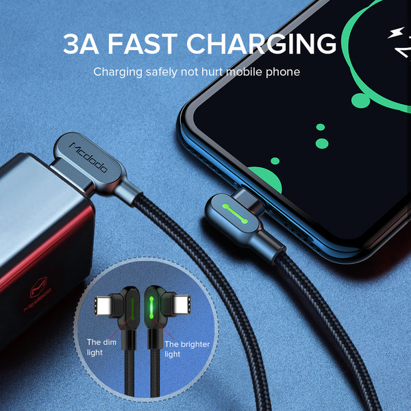 90 Degree Right-Angle Fast Charging Cable with Light