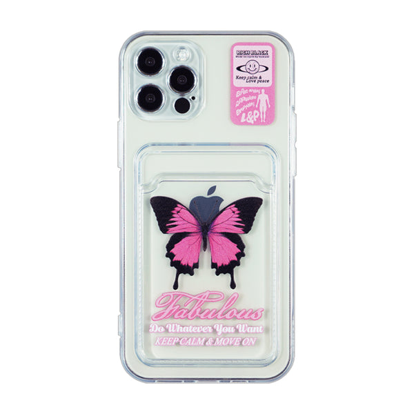 Original Design Encased Wallet Case with Card Holder Slot Durable Cover Soft TPU Bumper Anti-Scratch Shockproof Protective Case for iPhone - BUTTERFLY