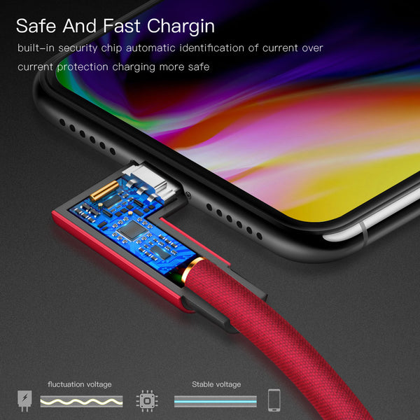 90 Degree Apple MFi Certified Lightning to USB A Cable Right Angle Nylon Braided